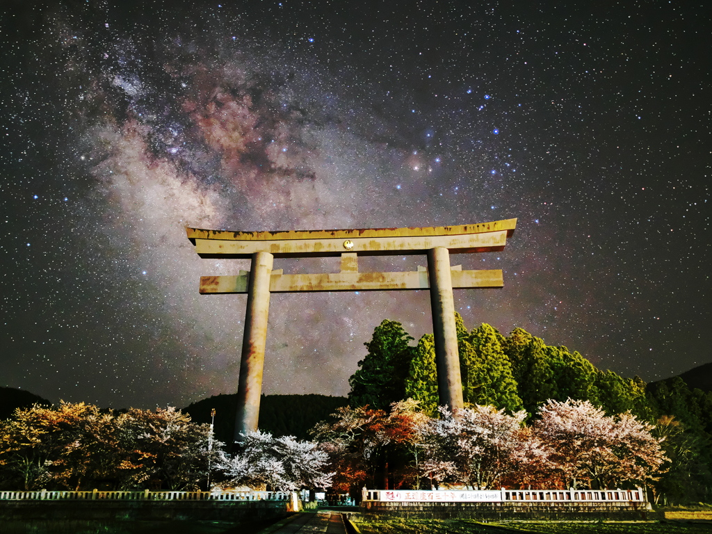 満開の桜と満天の星空