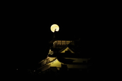 国宝犬山城と満月-2