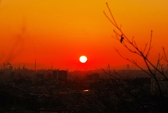 夕陽　滝の水より