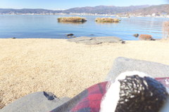 諏訪湖にて。。おにぎり君と♪
