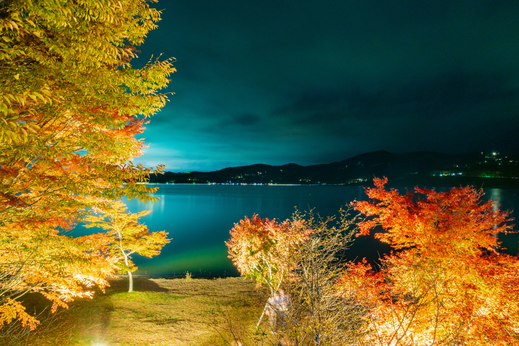 山中湖「夕焼けの渚・紅葉まつり」ライトアップ1