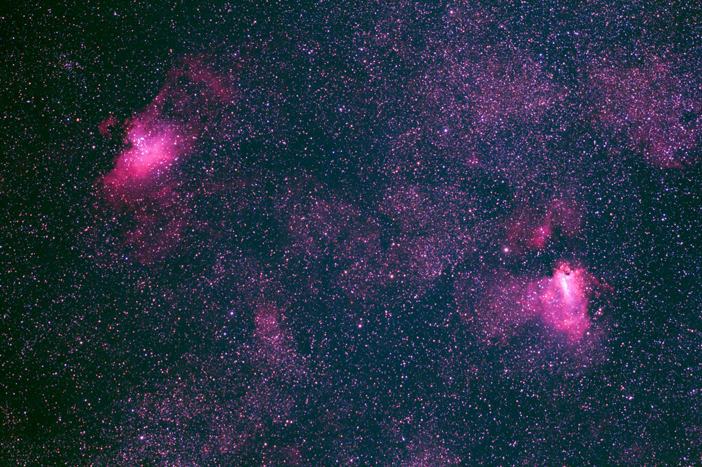 いて座付近　Ｍ１６Ｍ１７ワシ星雲オメガ星雲