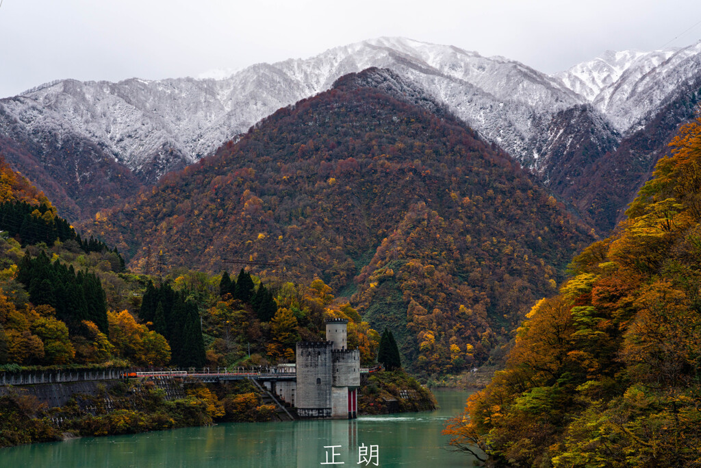 雪と黄葉とトロッコ電車