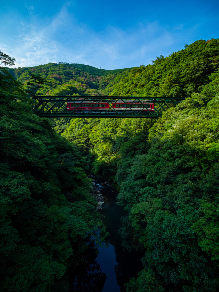 青空の元、鉄橋を往く