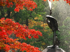 紅葉と鶴の噴水