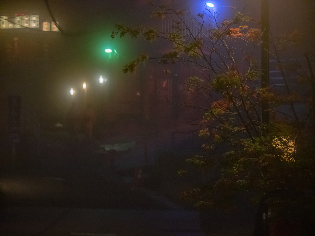 霧深い温泉街