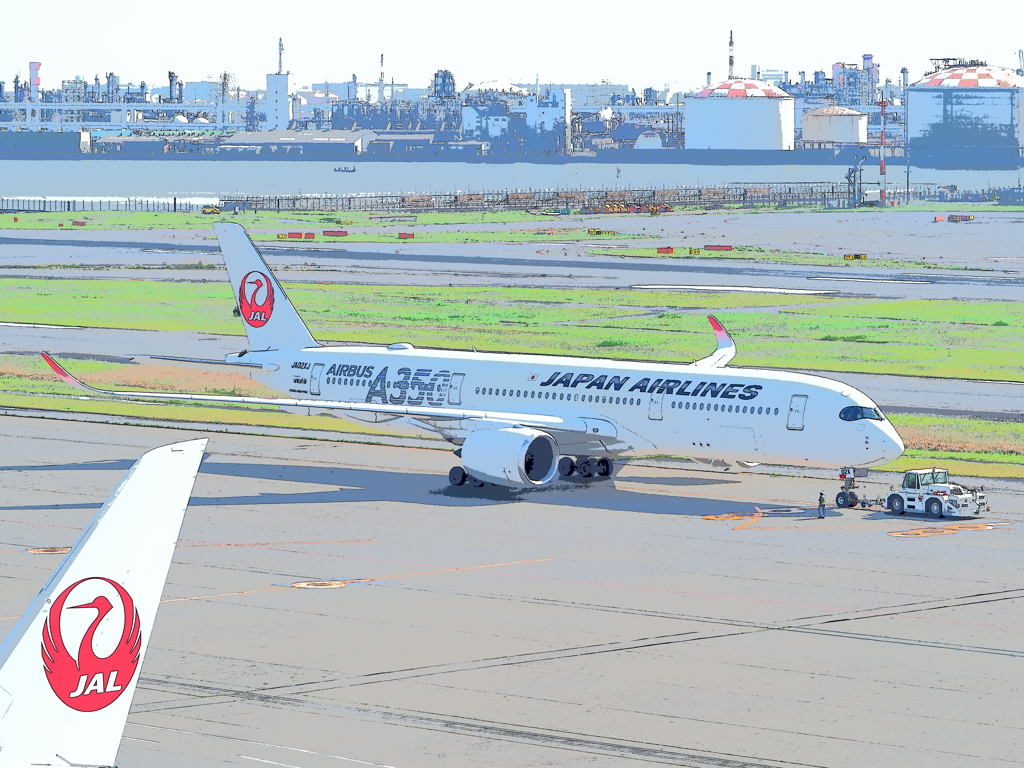 絵画風(日本航空 A350-941 JA02XJ)