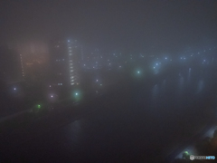 浦安夜景-霧の中
