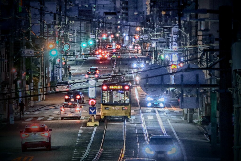 路面電車と走る道