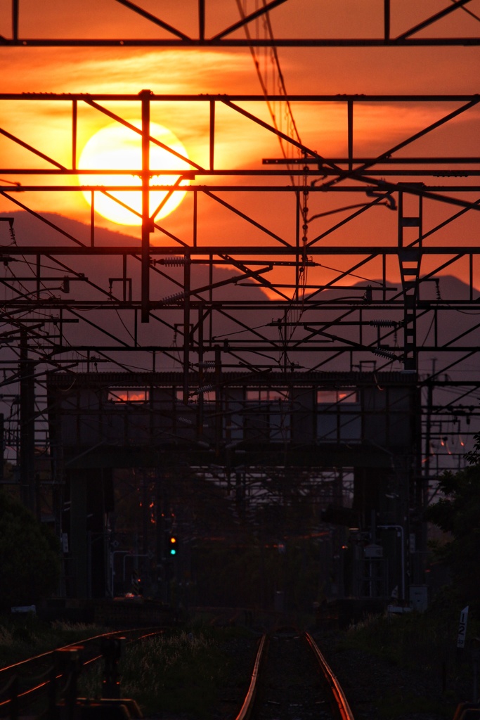 夕日に染まる