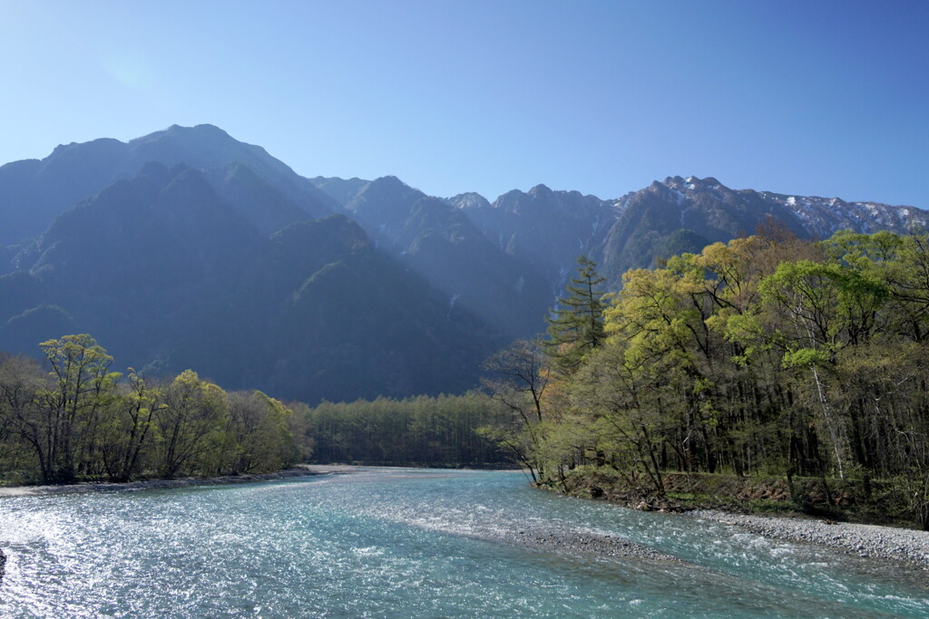 新緑の梓川