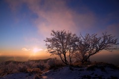 朝陽に染まる雪雲