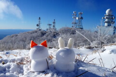 電波塔と雪ダルマ