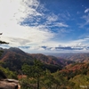 Blue sky and red mountains