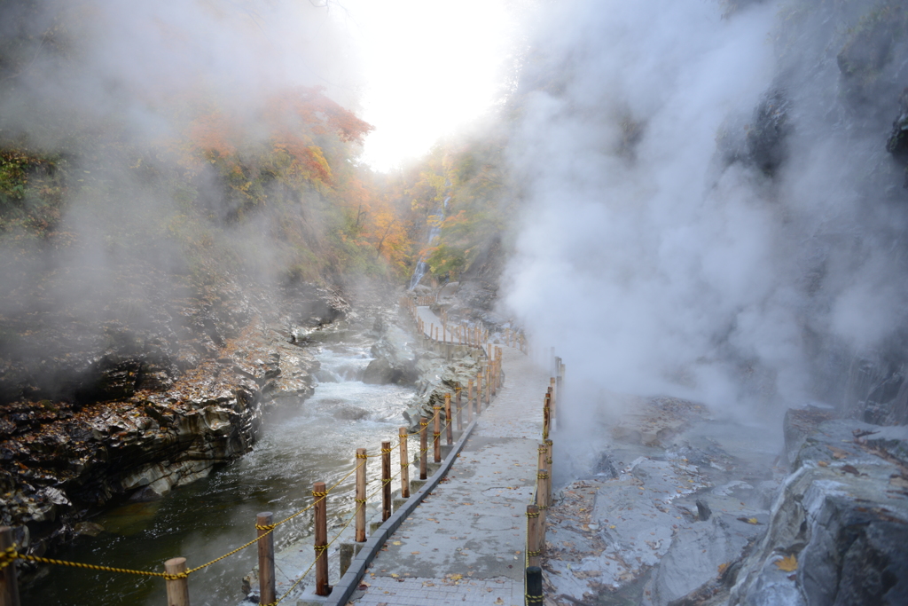湯けむりと紅葉