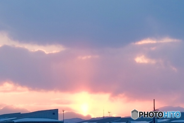 海岸からの帰り道、色気のない夕日！