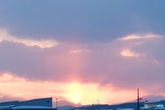 海岸からの帰り道、色気のない夕日！