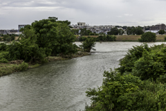 雨の後の箕面川と猪名川の合流点