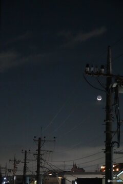 暁月と電柱ライン