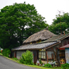 谷田川土手の藁ぶき屋根