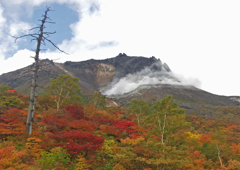 那須紅葉　➀ 噴煙を上げる茶臼岳