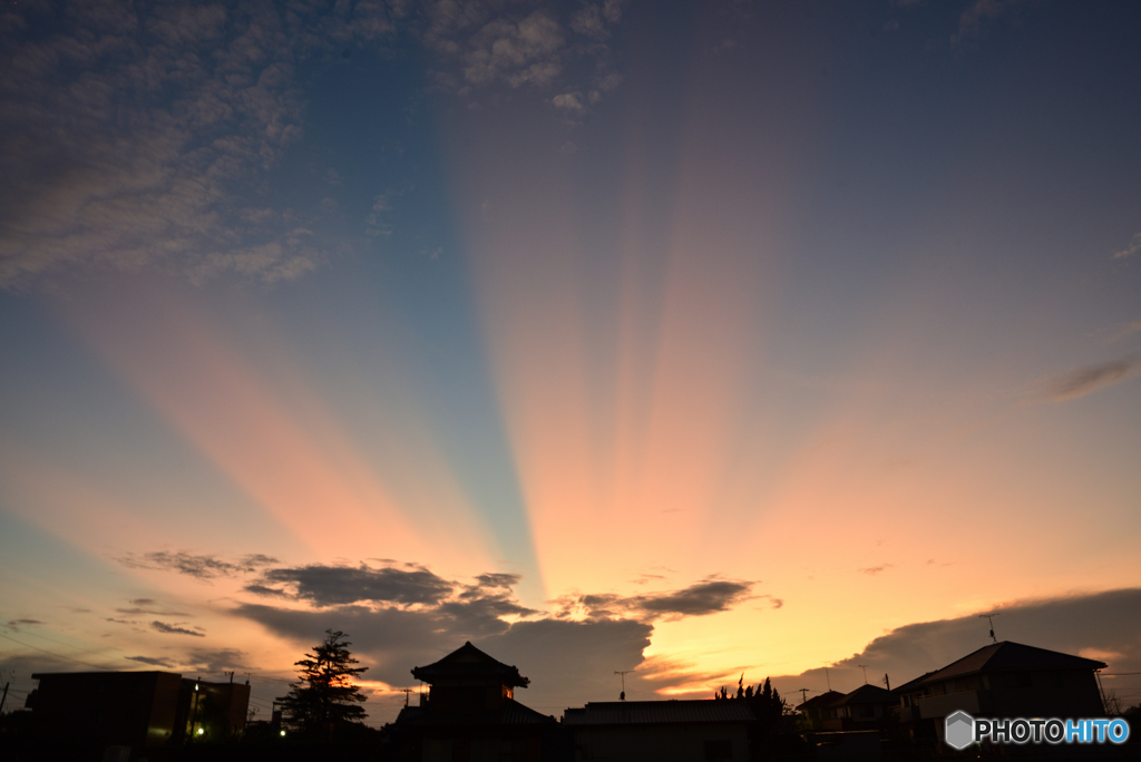 街中の夕日