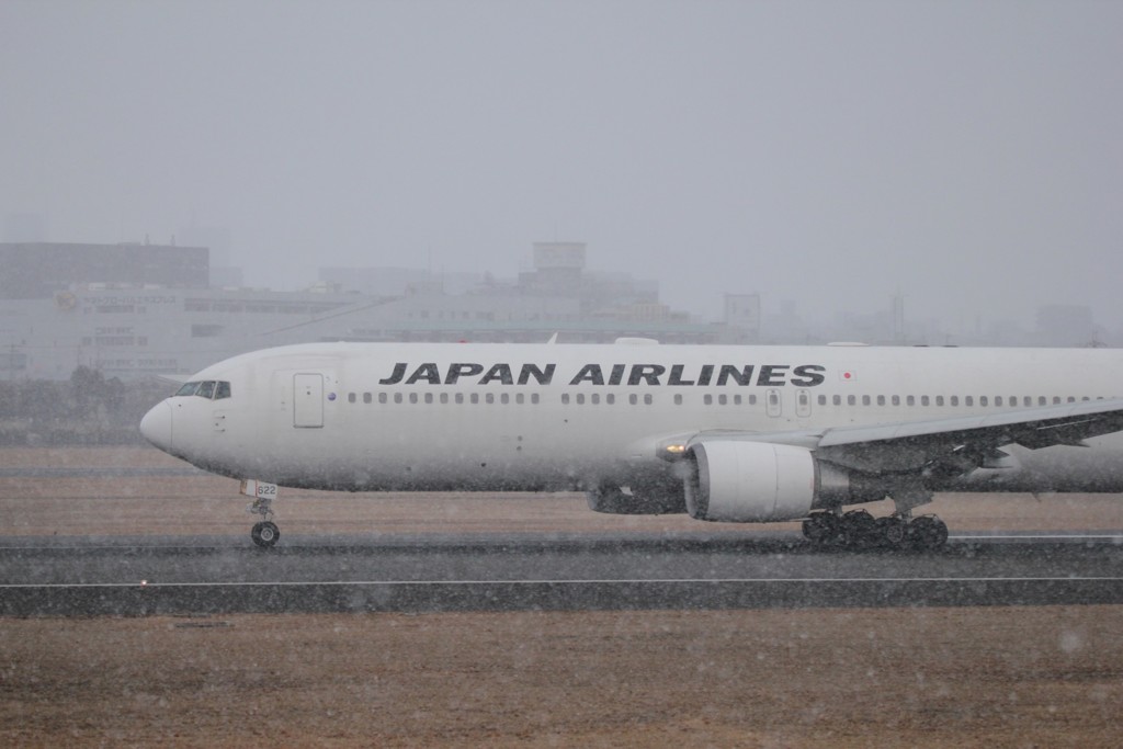 雪の中の着陸