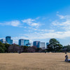 芝生の上で