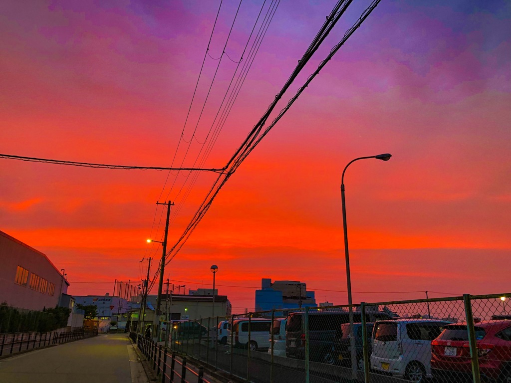真っ赤な夕焼け