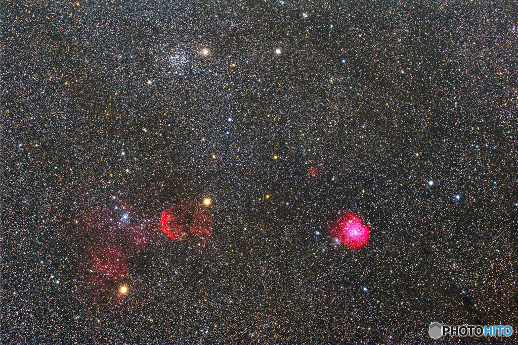 NGC2174-5（モンキー）、IC443（くらげ）、NGC2168（M35）