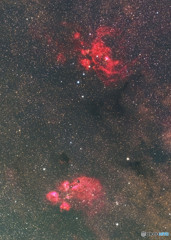 NGC6334出目金星雲　NGC6357彼岸花星雲(2017年再処理)