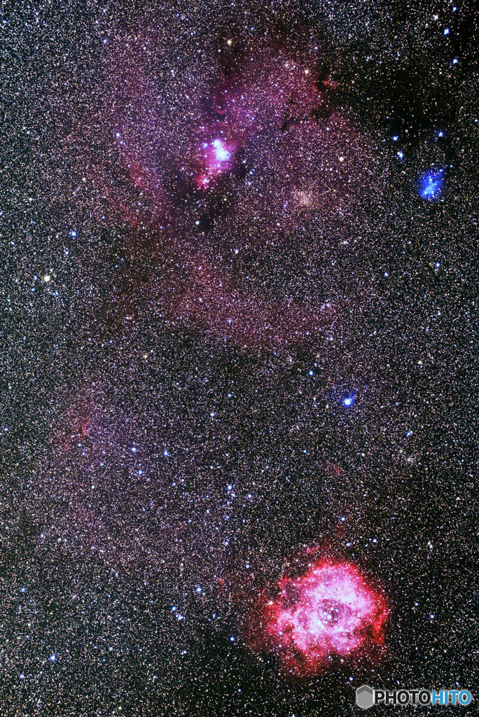 コーン星雲（NGC2264）からバラ星雲（NGC2237~9）　2022年
