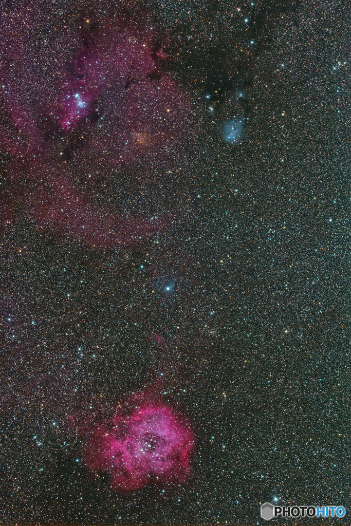 ばら星雲（NGC2237～9）　から　コーン星雲（NGC2264）