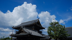 青い空、白い雲、東本願寺の御影堂門