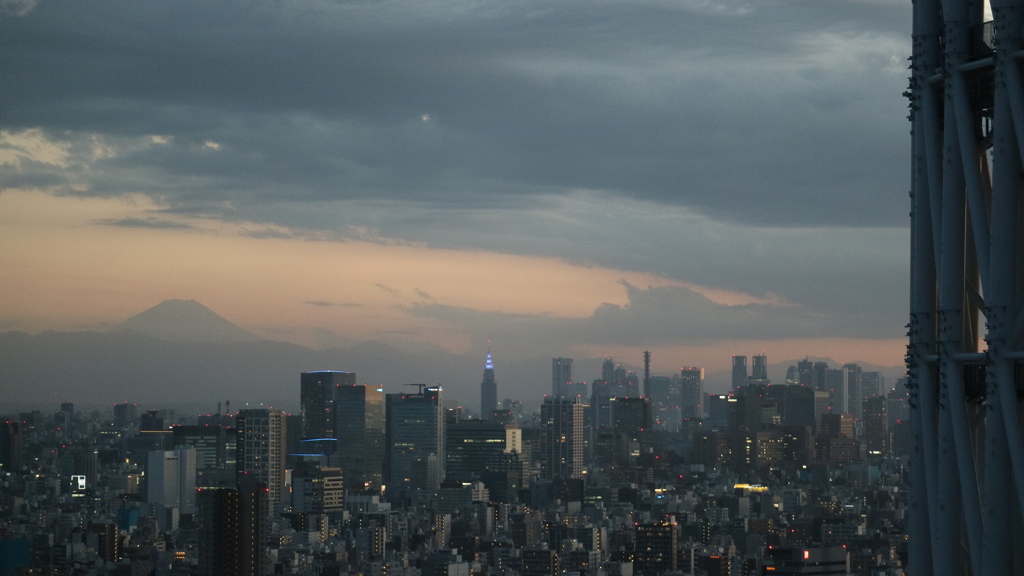 イーストタワー押上30Fから　見た　新宿の街並みと富士山。