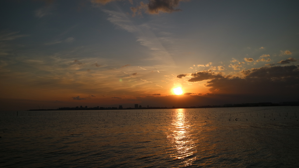 船橋三番瀬からの夕陽と夕焼け