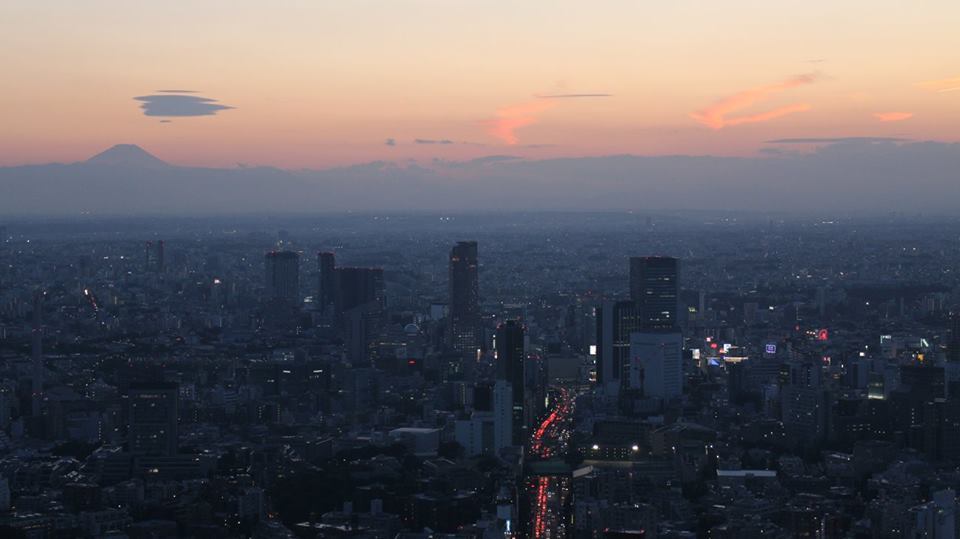 夕焼けと富士山