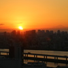 船堀タワーからの　夕日と富士山