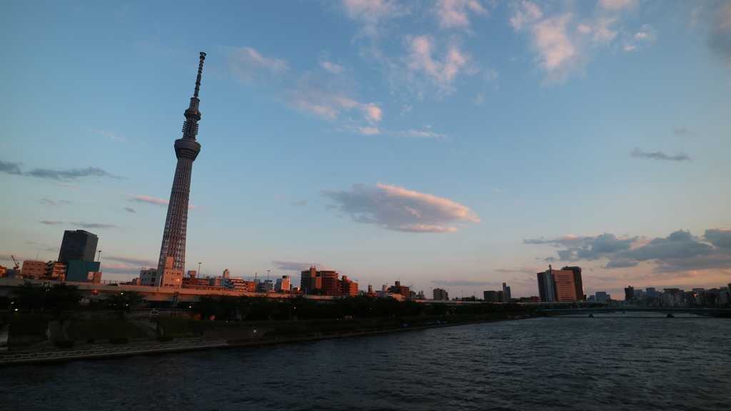 夕焼けに照らされた　スカイツリー
