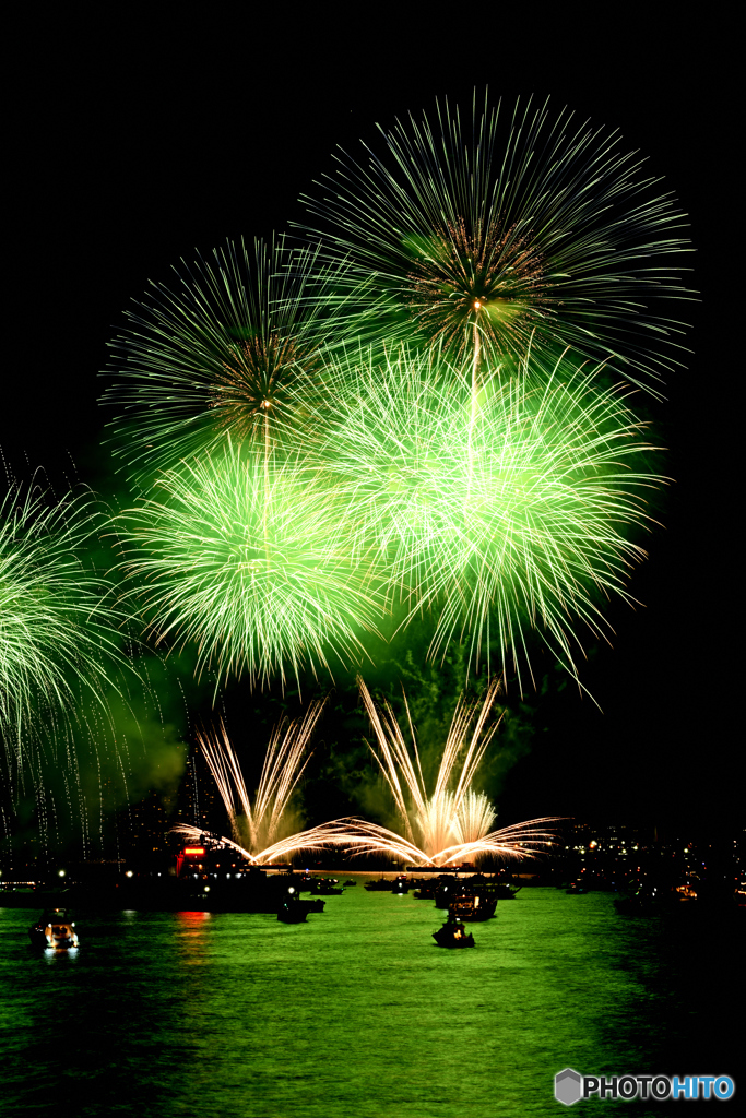異色の花火が夜空へ