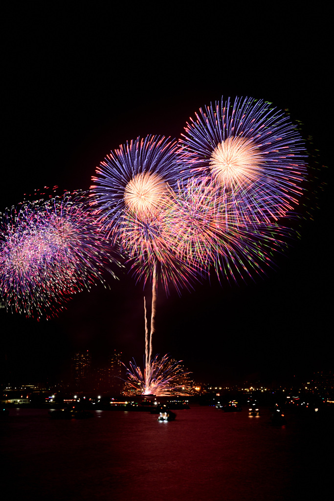 港の夜空に