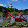 田植えに赤い自転車