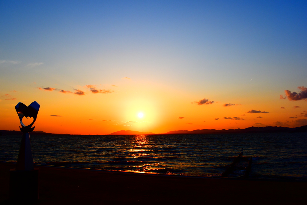 松江の夕日