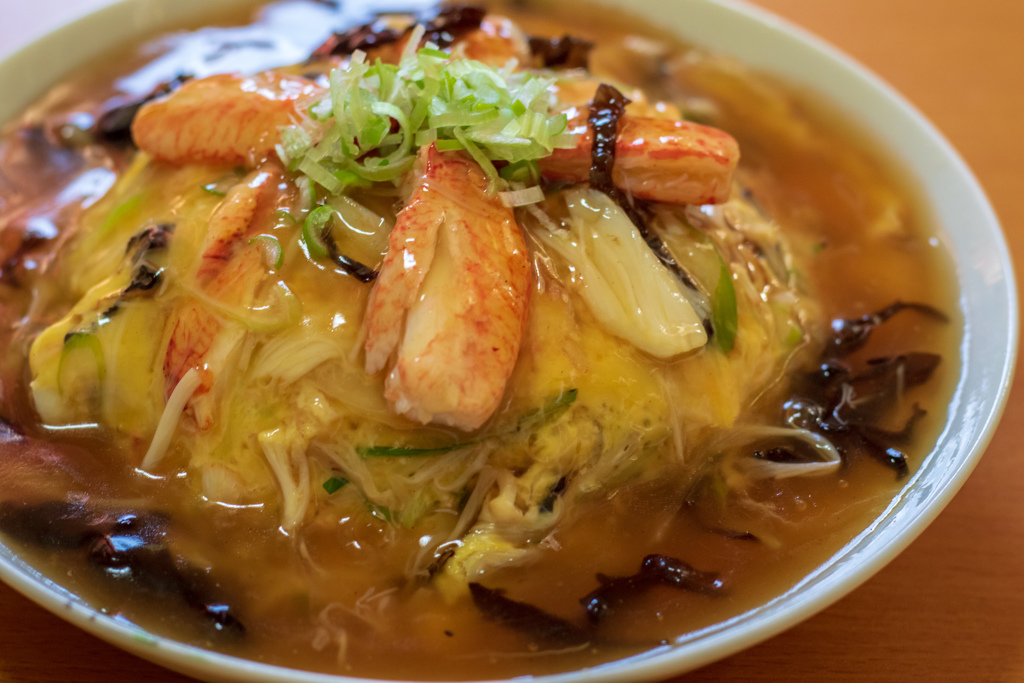 毛ガニ天津飯  甘酢餡