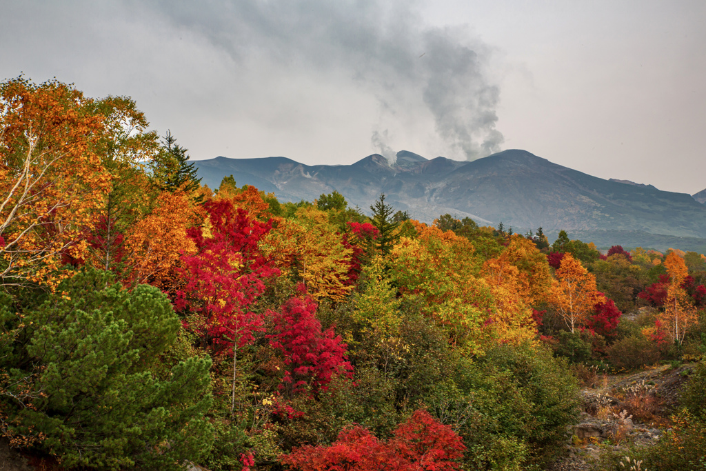 爆発しそうな十勝岳の噴煙