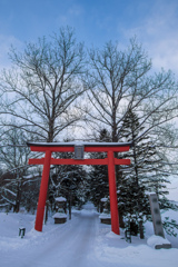 真っ赤な鳥居の田舎の神社