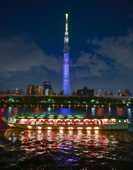 「屋形船と東京スカイツリーの灯り」