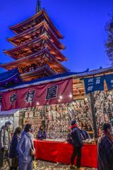 「冬空に羽子板市の灯り」