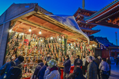 「冬空に羽子板市の灯り」