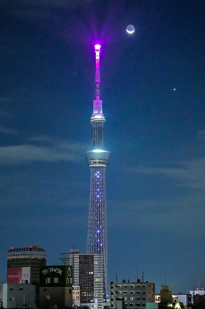 「月と金星とスカイツリーの共演」N674DSC_4496